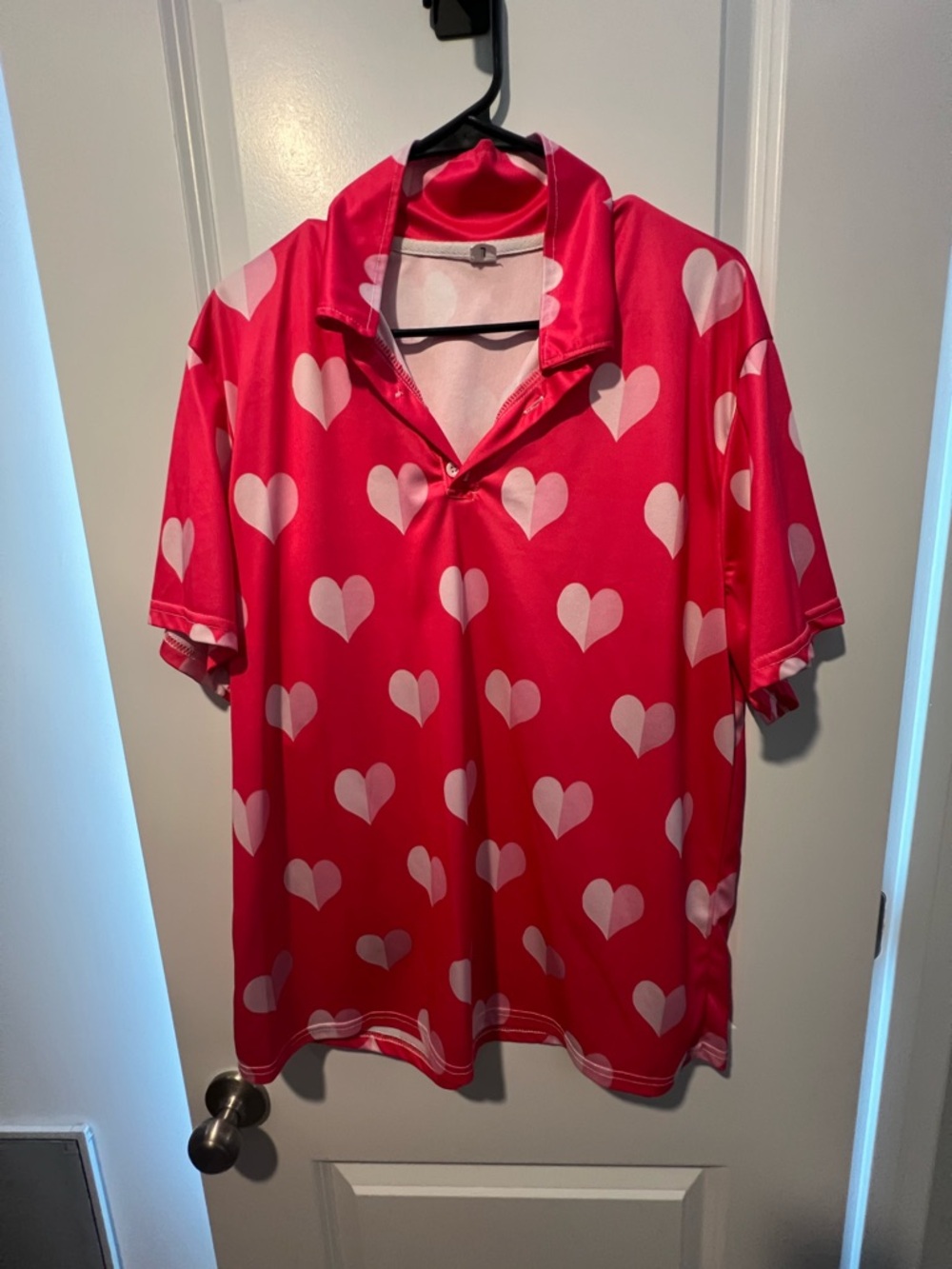 Source Unknown Red Polo with White Heart Print